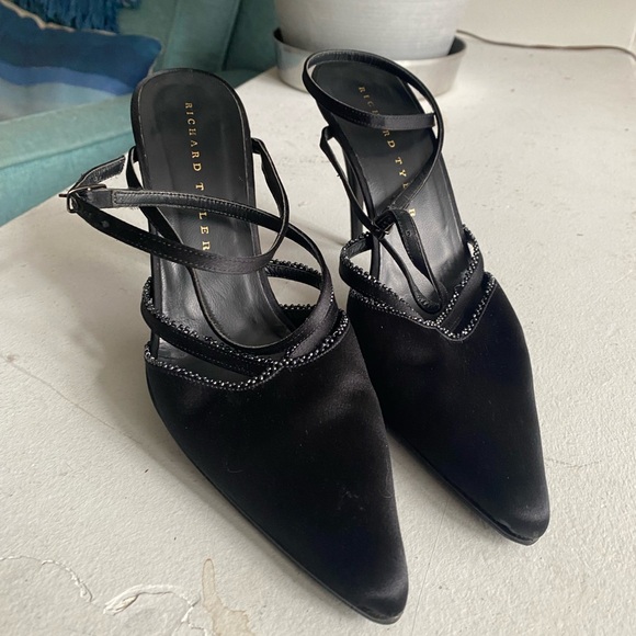 Satin Beaded Accent Pointed Toe Slingback Pumps - Picture 3 of 5